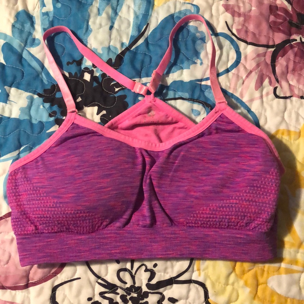 Purple and pink size M sports bra